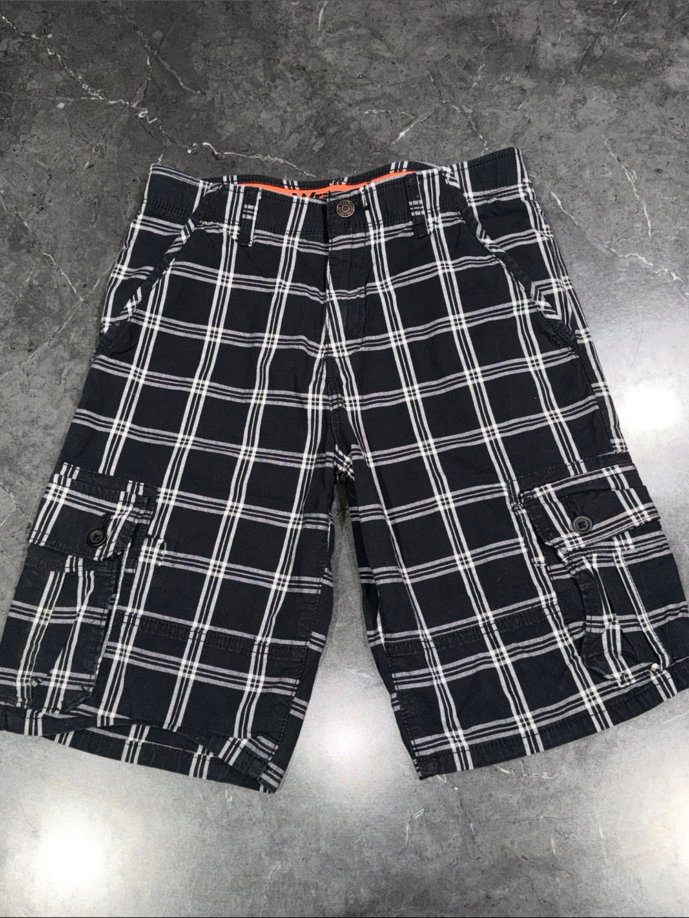 Wrangler boys Black and White Plaid Cargo Shorts